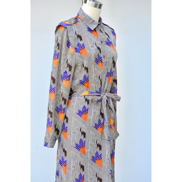 Vintage Pierre Balmain Paris Dress 70s 80s Peter Pan Collar Psychedelic XS S M - Picture 6 of 9